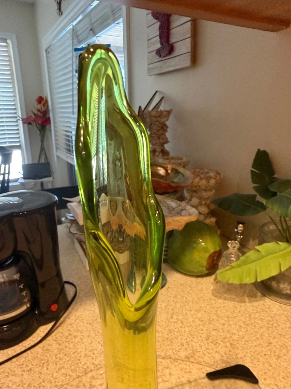 Tall Green Art Glass Bud Vase